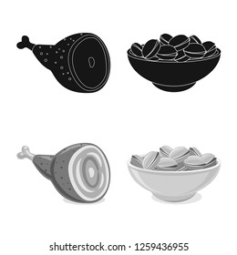 Vector illustration of pub and bar symbol. Set of pub and interior stock symbol for web.