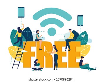 Vector illustration, public free wireless connection wireless point Wi-Fi, For mobile user interface, the transmission of digital data streams over radio channels vector