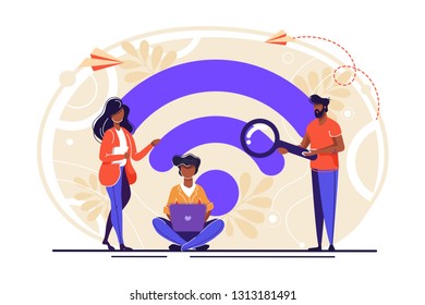 Vector illustration, public free wireless connection wireless point Wi-Fi, For mobile user interface, the transmission of digital data streams over radio channels