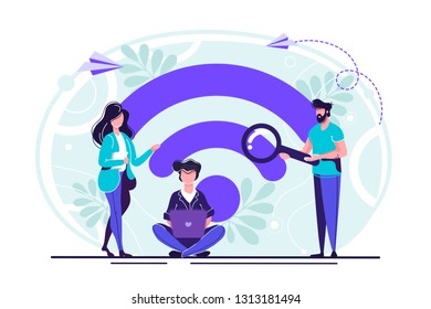 Vector illustration, public free wireless connection wireless point Wi-Fi, For mobile user interface, the transmission of digital data streams over radio channels