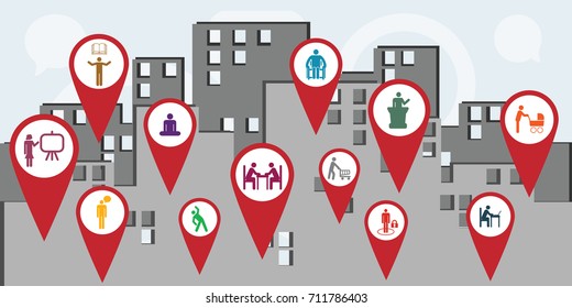 vector illustration of public service workers icons for managing and city administration concepts