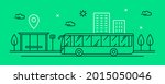 Vector illustration of public transport. City bus near the bus stop. Linear vehicle icon. Stylish web banner. Concept for the transport business.