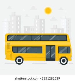 Vector illustration of public transport. City bus near the bus stop. Linear vehicle icon. Stylish web banner. Concept for the transport business.