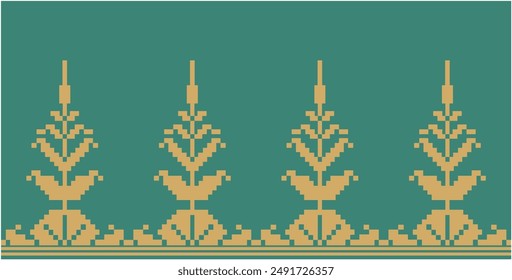 Vector illustration of the "Pucuk Rebung Balai Anak" motif on Indonesian Riau Malay songket woven fabric. Suitable for fabric motifs, batik, backgrounds, decorations, etc.