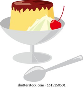 Vector illustration of pudding on plate. Sweet dessert
