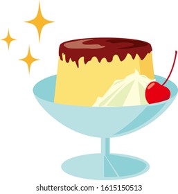 Vector illustration of pudding on plate. Sweet dessert