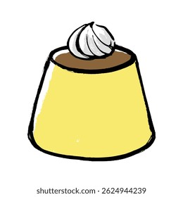 Vector illustration of pudding topped with brush-style whipped cream.