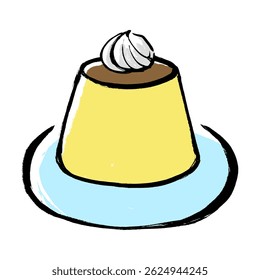 Vector illustration of pudding topped with brush-style whipped cream.