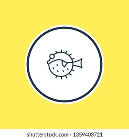 Vector illustration of puffer fish icon line. Beautiful nautical element also can be used as blowfish icon element.