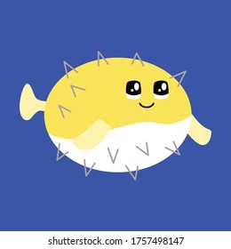 Vector illustration of a pufferfish with a cute face. Simple, flat kawaii style. svg