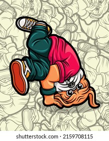 vector illustration of a pug dog doing breakdancing is perfect for t-shirt designs, stickers and entertainment poster designs