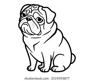 A vector illustration of a pug dog, highlighting its unique features and playful personality in a modern design style