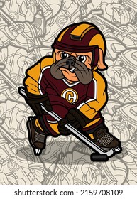 Vektorgrafik von Pug-Hund, der Hockey spielt, eignet sich perfekt für Design, Aufkleber und Design von Unterhaltungspaketen.