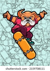 vector illustration of pug dog playing skateboard is perfect for t-shirt design, sticker and entertainment poster design