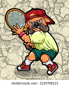 vector illustration of a pug dog playing tennis is perfect for t-shirt designs, stickers and entertainment poster designs