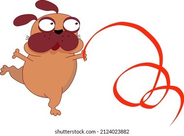 vector illustration of a pug dog with a ribbon rhythmic gymnastics