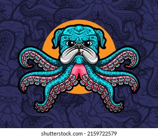 vector illustration of a pug dog with tentacles is perfect for t-shirt designs, stickers and entertainment poster designs