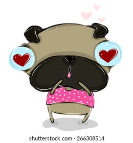vector illustration of pug in-love cartoon drawing style