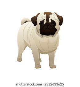 Ilustración vectorial de Pug. Ilustración vectorial aislada en blanco.