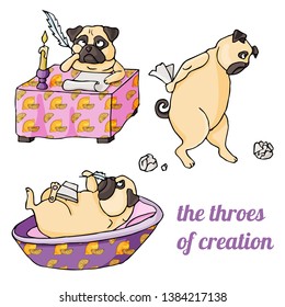 Vector illustration of a pug writer