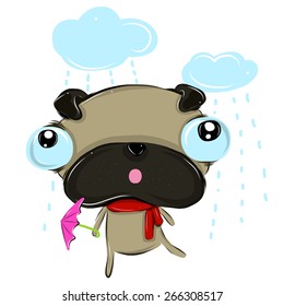 vector illustration of pugs rainy-season cartoon drawing style