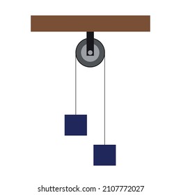 Vector illustration of a pulley, object of study of Physics, study of movement and gravitational force, exact sciences.