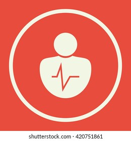 Vector illustration of  pulse sign icon on red background.
