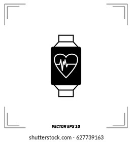 Vector illustration pulsometer heart rate monitor watch icon.