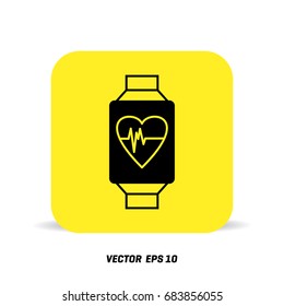Vector illustration pulsometer heart rate monitor watch icon.