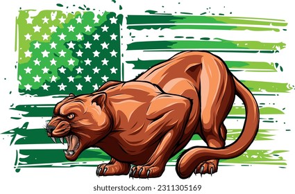 ilustración vectorial de puma con bandera estadounidense