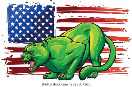 vector illustration of puma with american flag