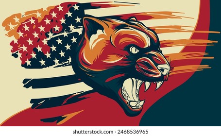 Vektorillustration von Puma mit amerikanischer Flagge