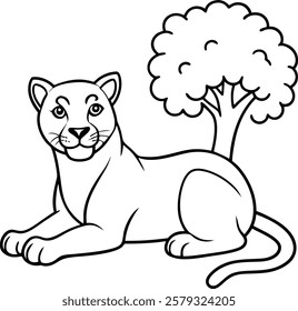 Vector Illustration of a Puma Animal for Kids Coloring Page