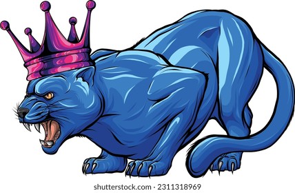 vector illustration of puma with crown on white background