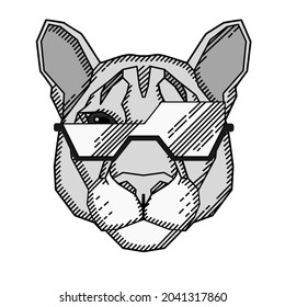 Vector Illustration Of A Puma With Glasses Made With A Stroke.