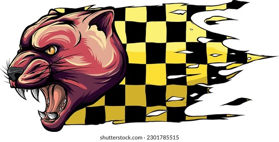 vector illustration of puma head with race flag