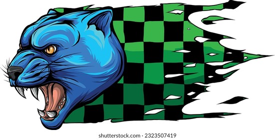 vector illustration of puma head with race flag