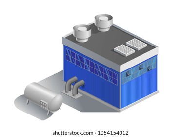 Vector illustration of a pumping station, water pump, swimming pool, transportation of liquid, isometric