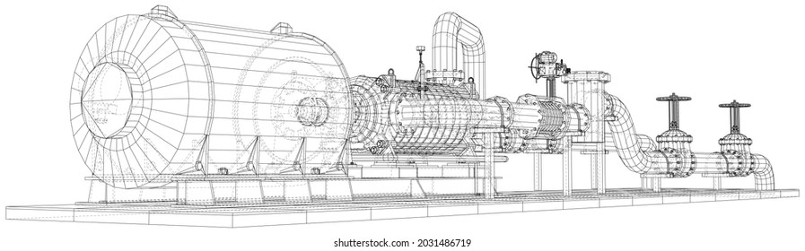 Vector illustration of pumping unit oil industry. Created illustration of 3d.