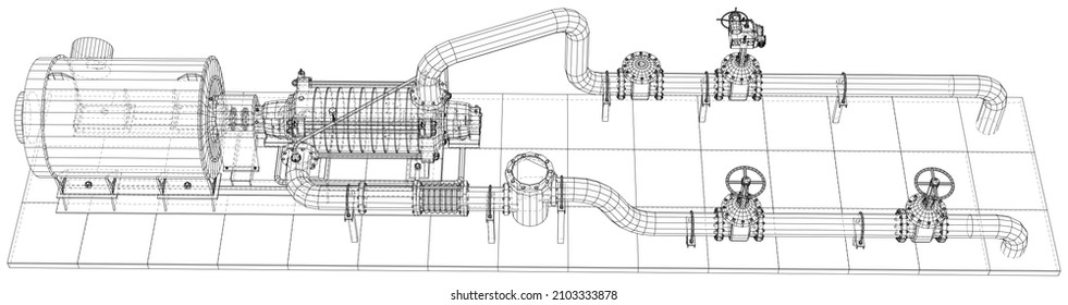 Ilustración vectorial de la industria petrolera de la unidad de bombeo. Ilustración creada de 3d.