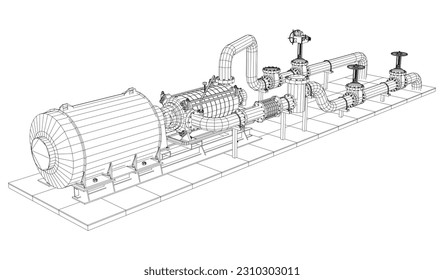 Vector illustration of pumping unit oil industry. Created illustration of 3d.