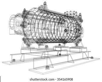 Vector illustration of pumping unit oil industry. Created illustration of 3d.