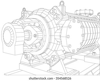 Vector illustration of pumping unit oil industry. Created illustration of 3d.