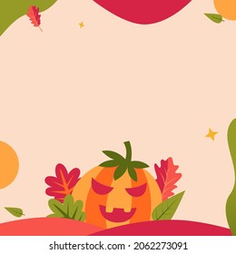 Vector illustration of pumpkin with autumn theme. Social media post template for sales and advertising. Abstract cute Halloween background.