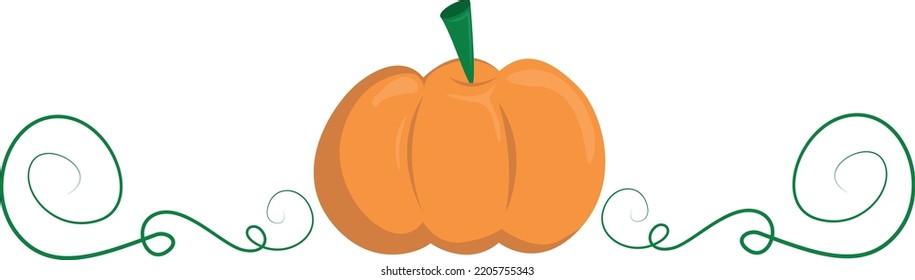 Vector illustration of a pumpkin between symmetrical vines.