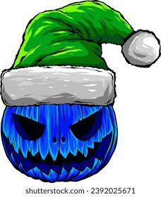 Vector illustration pumpkin with cap Christmas