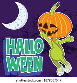 Vector illustration of pumpkin cartoon in purple background