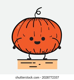 Vector Illustration of Pumpkin Character with cute face and simple body line drawing on isolated background
