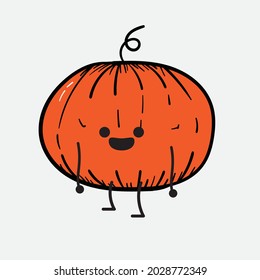 Vector Illustration of Pumpkin Character with cute face and simple body line drawing on isolated background