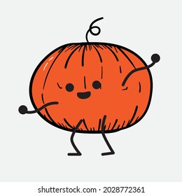 Ilustración vectorial del personaje de la calabaza con la cara linda y el dibujo simple de la línea corporal en un fondo aislado